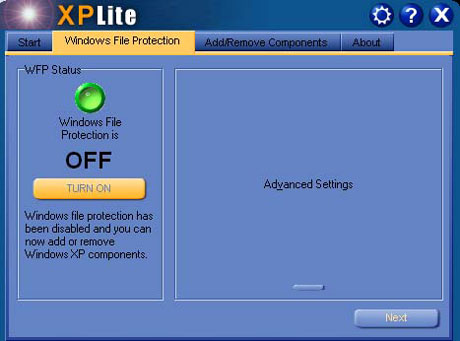 Onglet Windows File Protection de XPLite